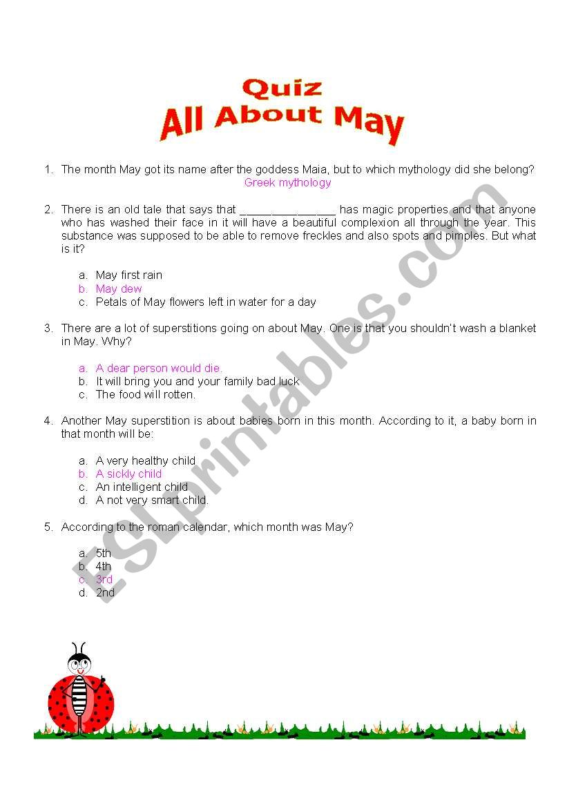 Quiz-All about May worksheet