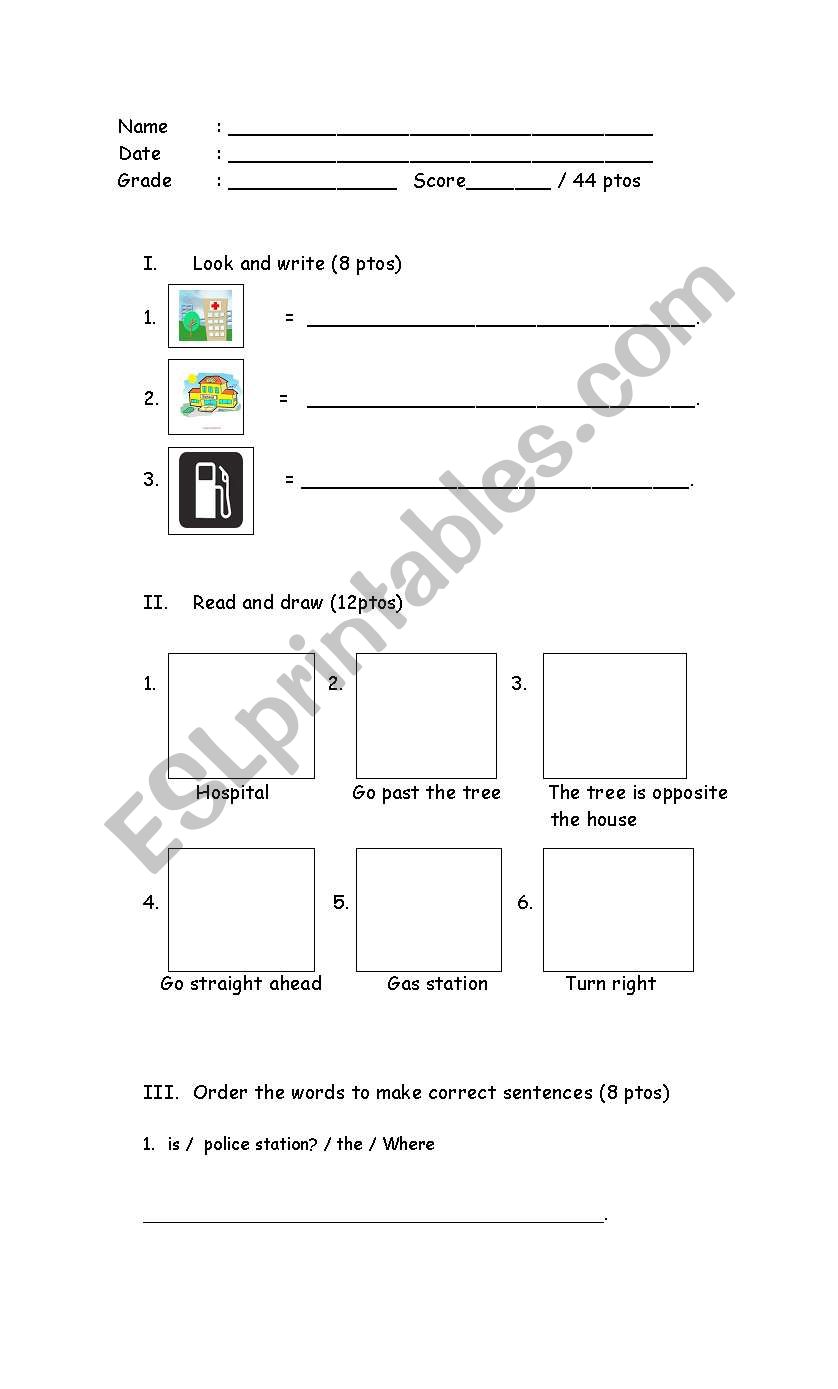 PLACES AND DIRECTIONS worksheet