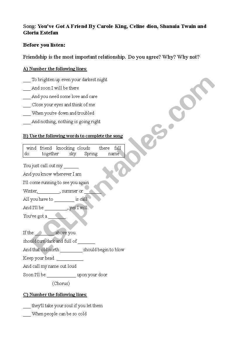 My friend worksheet