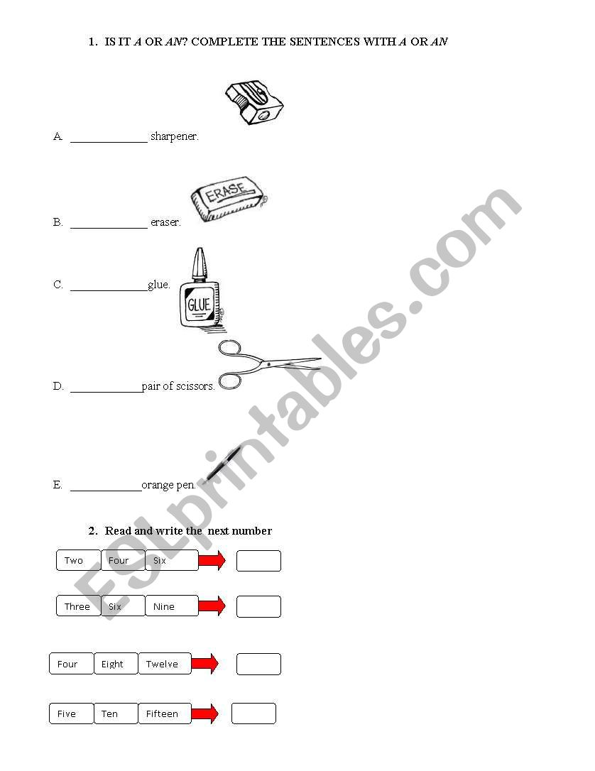 school objects worksheet