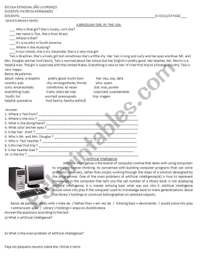 TECNOLOGY worksheet