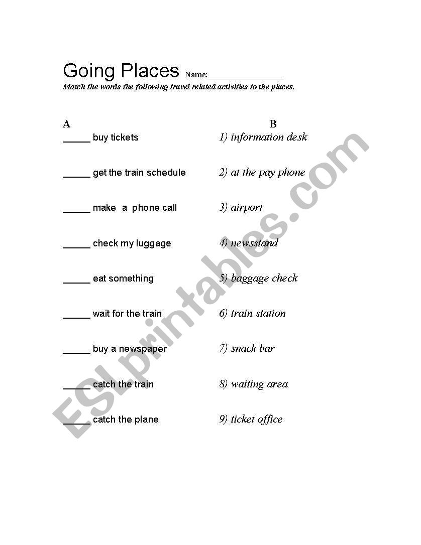 Going Places worksheet