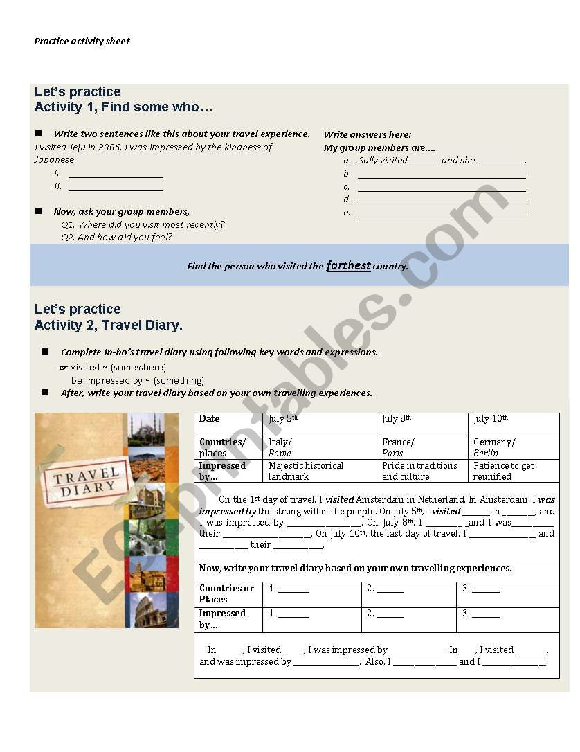 writing travel diary_practice activity sheet