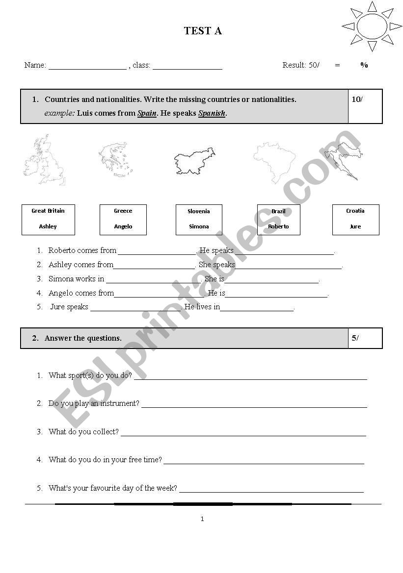 beginner´s test A - ESL worksheet by tulka