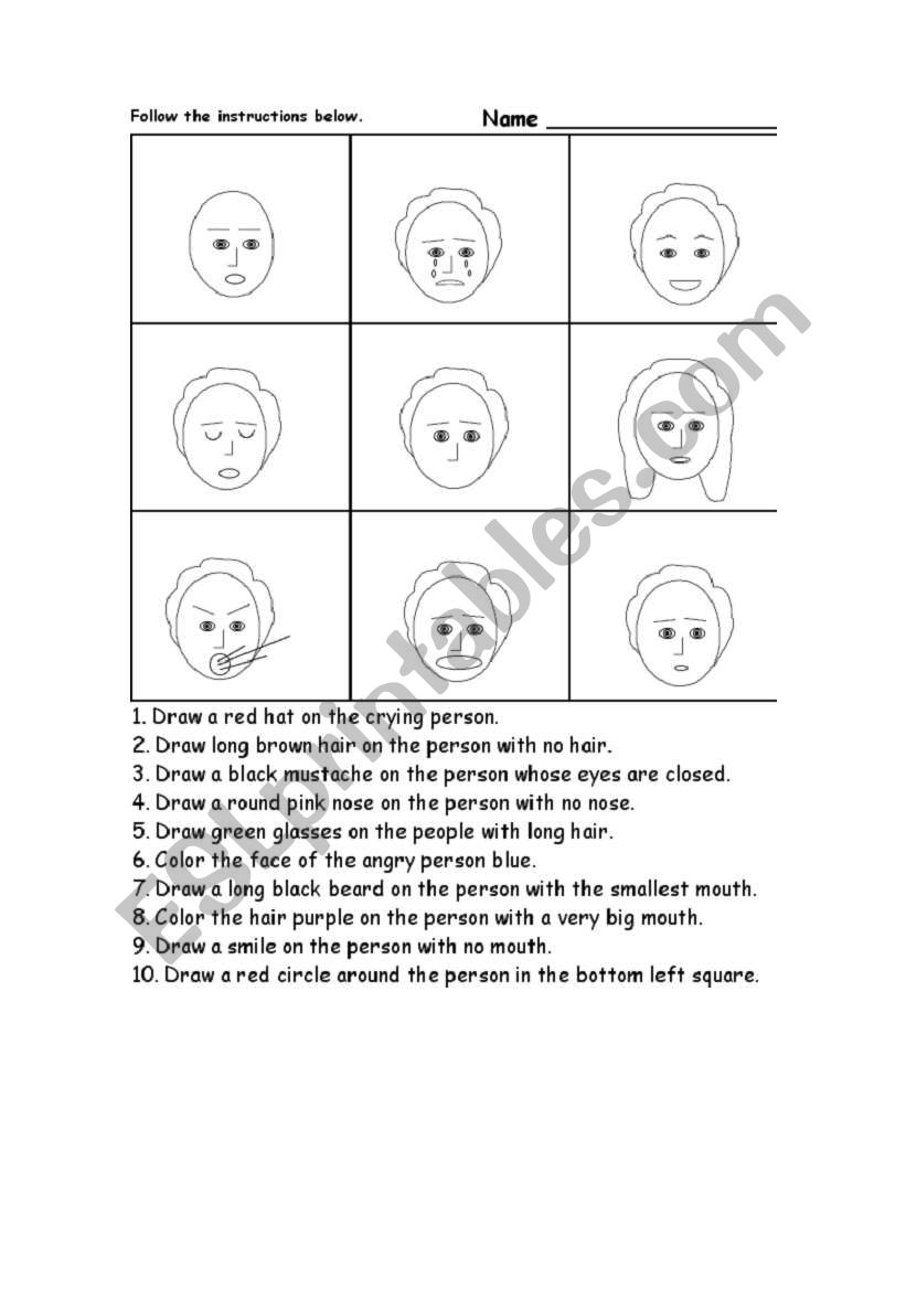 Faces Description game worksheet