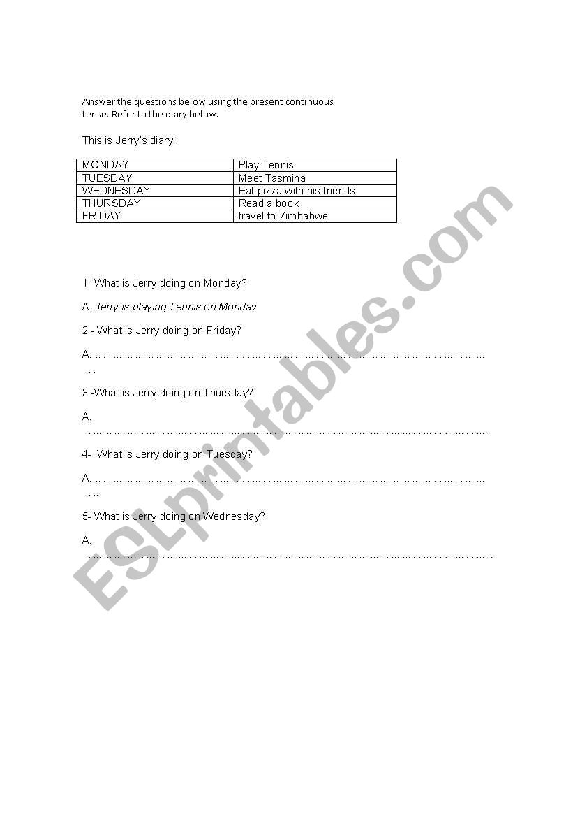 Present Continuous  worksheet