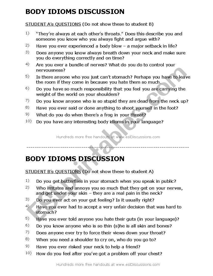 Body Idioms worksheet