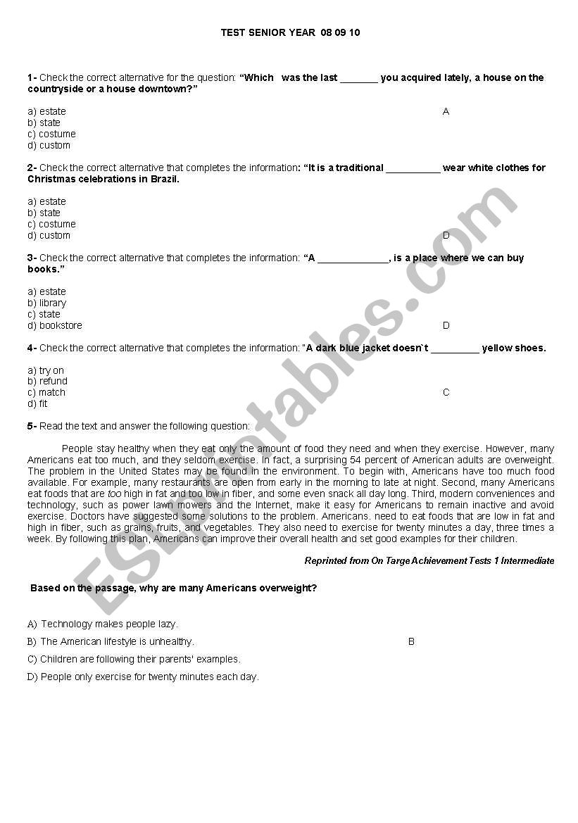 SENIOR YEAR TEST - CONFUSING WORDS