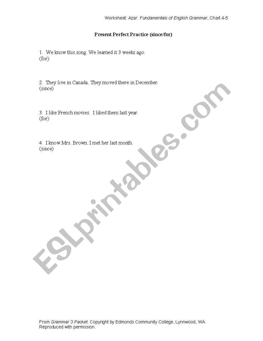 Present perfect worksheet