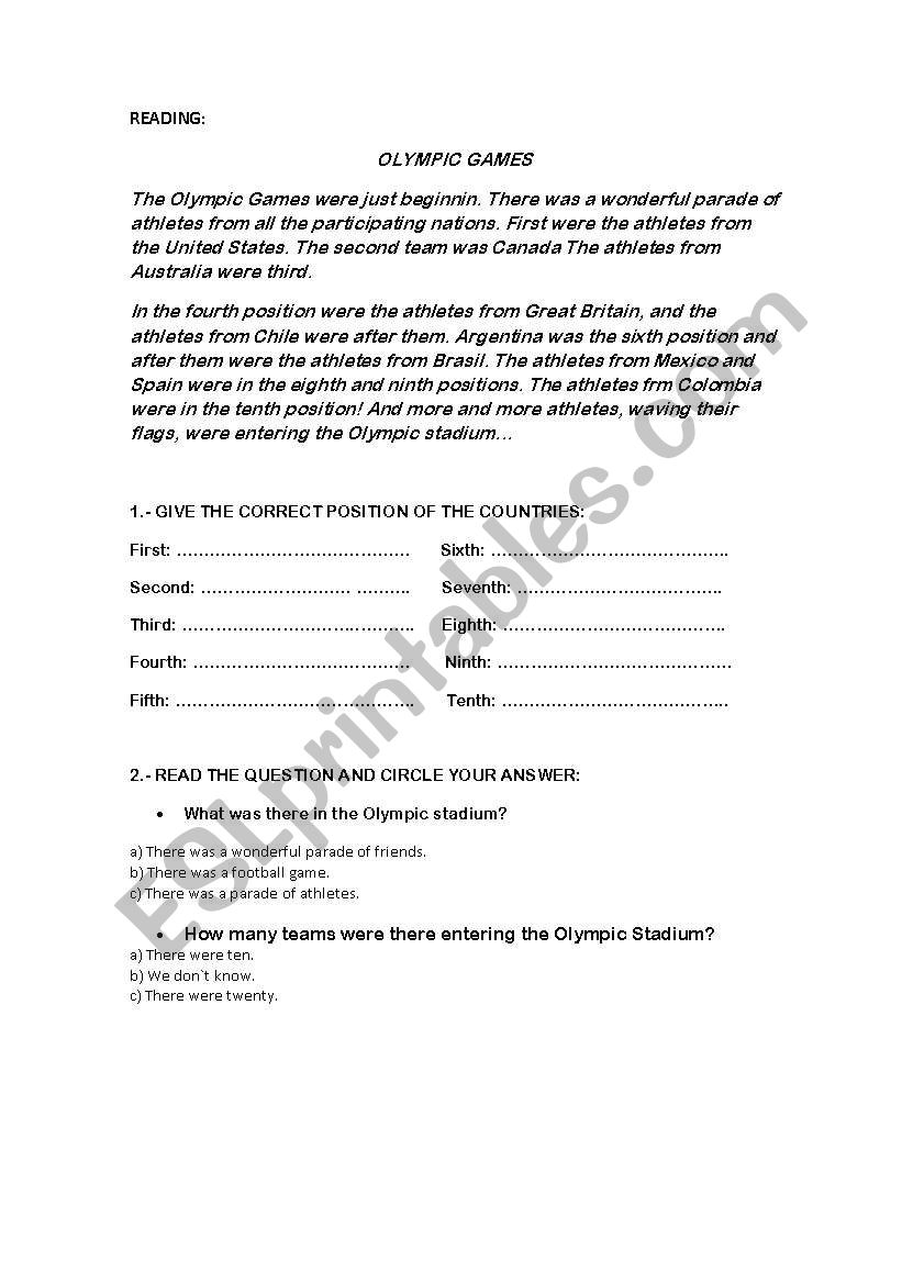  The Olympic Games worksheet