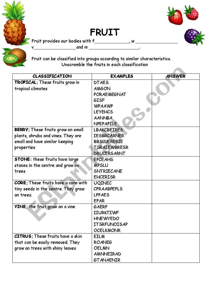 Fruit worksheet