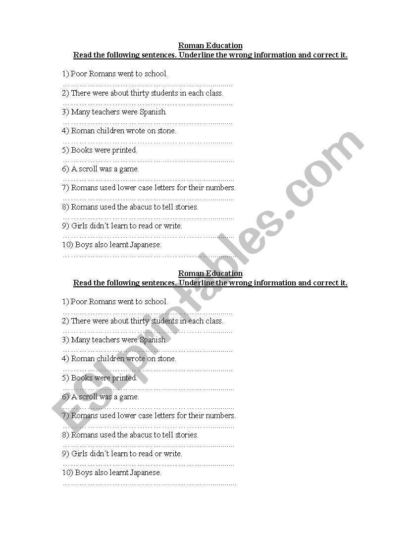 Roman Education worksheet