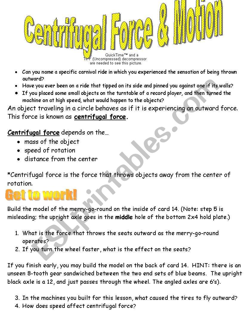 Centrifugal force worksheet