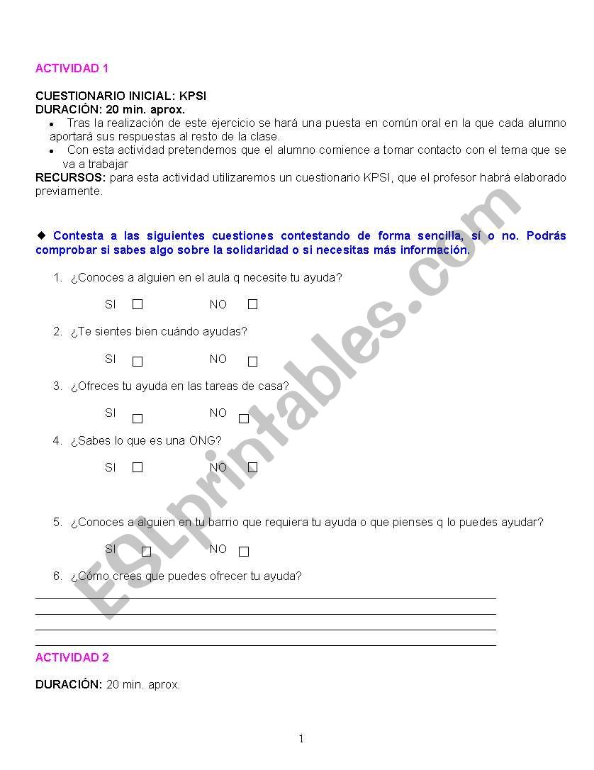 solidaridad worksheet