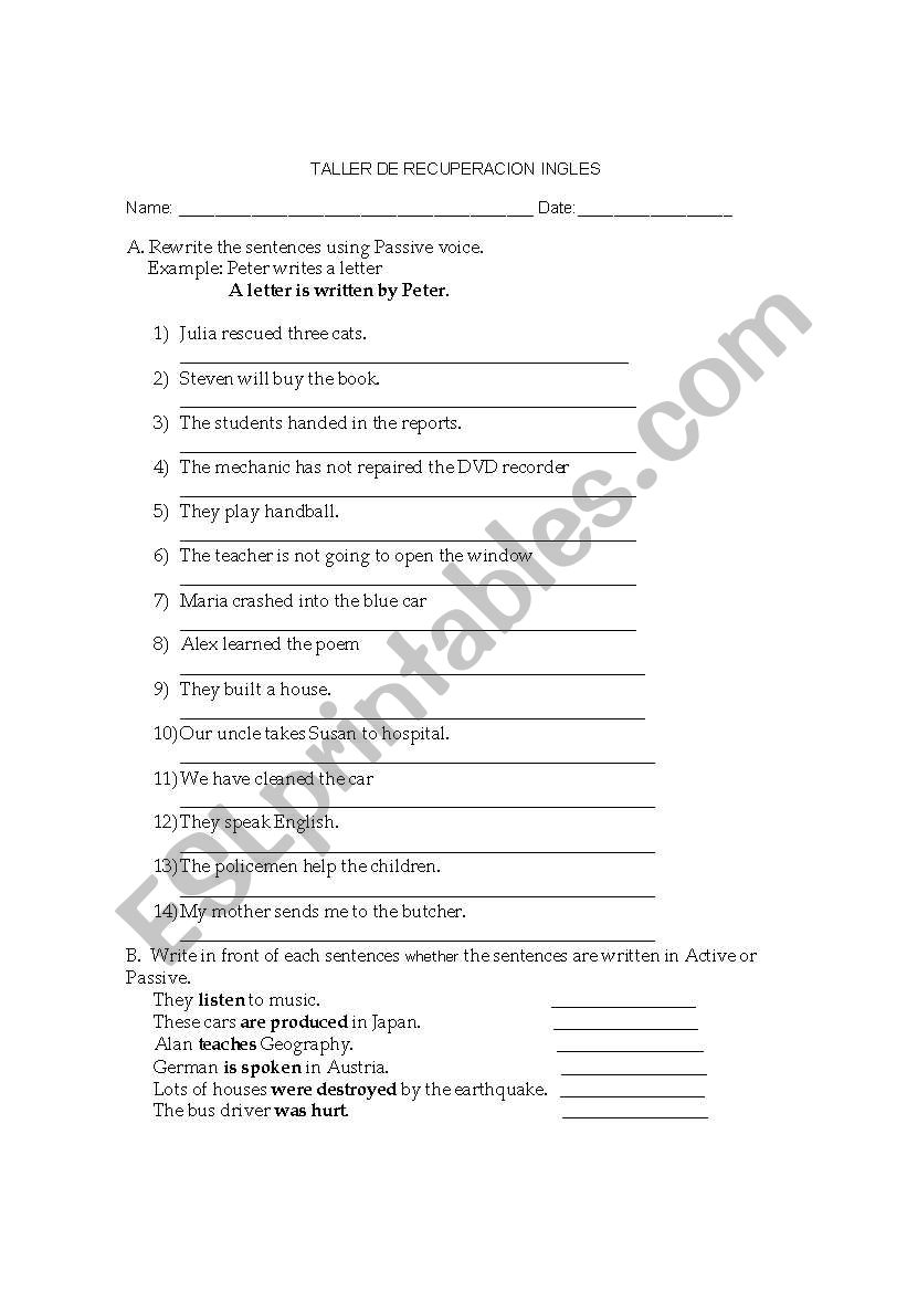 passive voice quiz worksheet