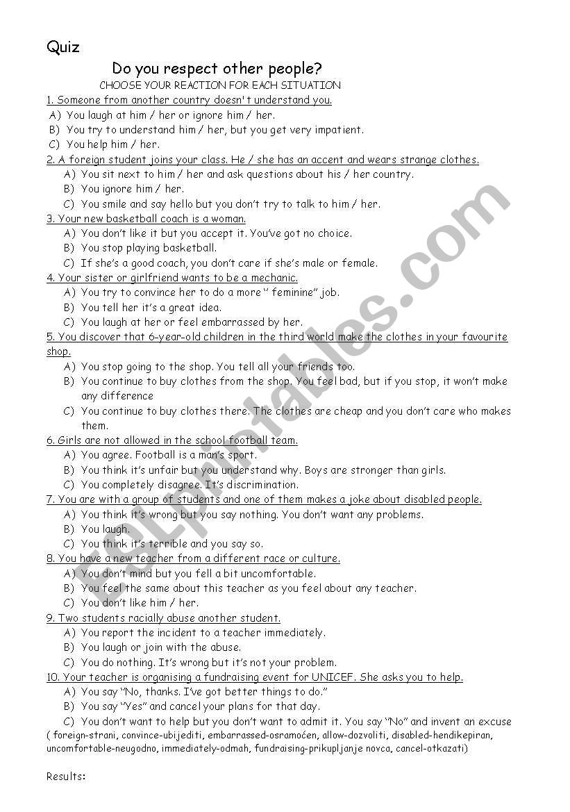 Quiz worksheet