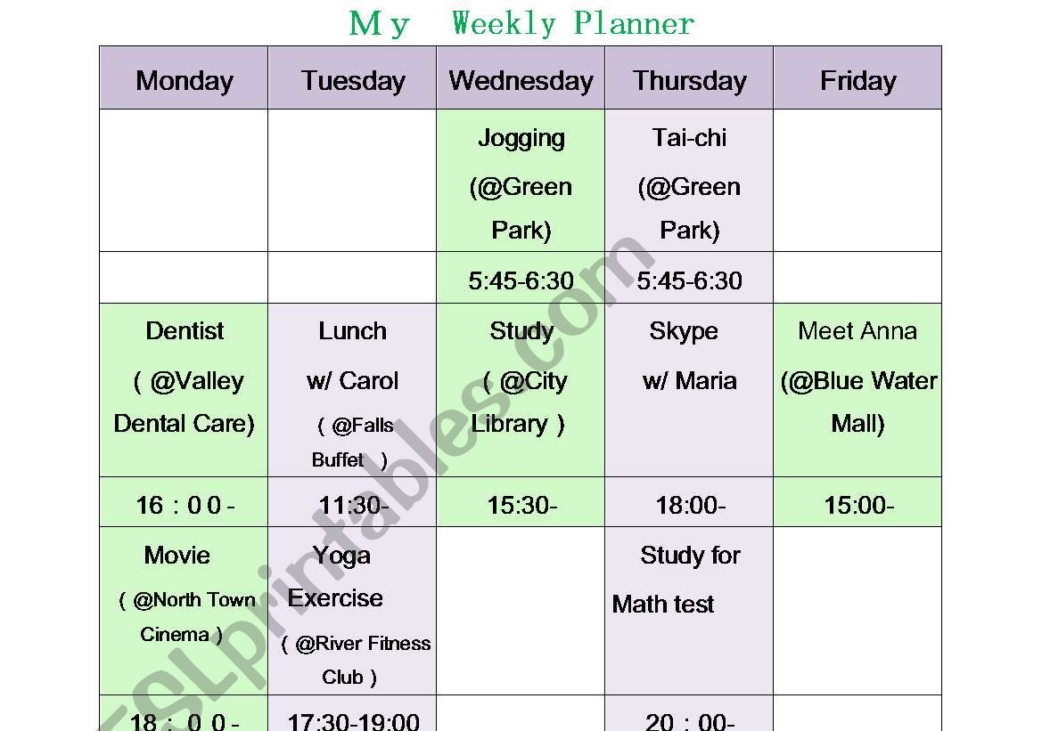 my weekly planner worksheet