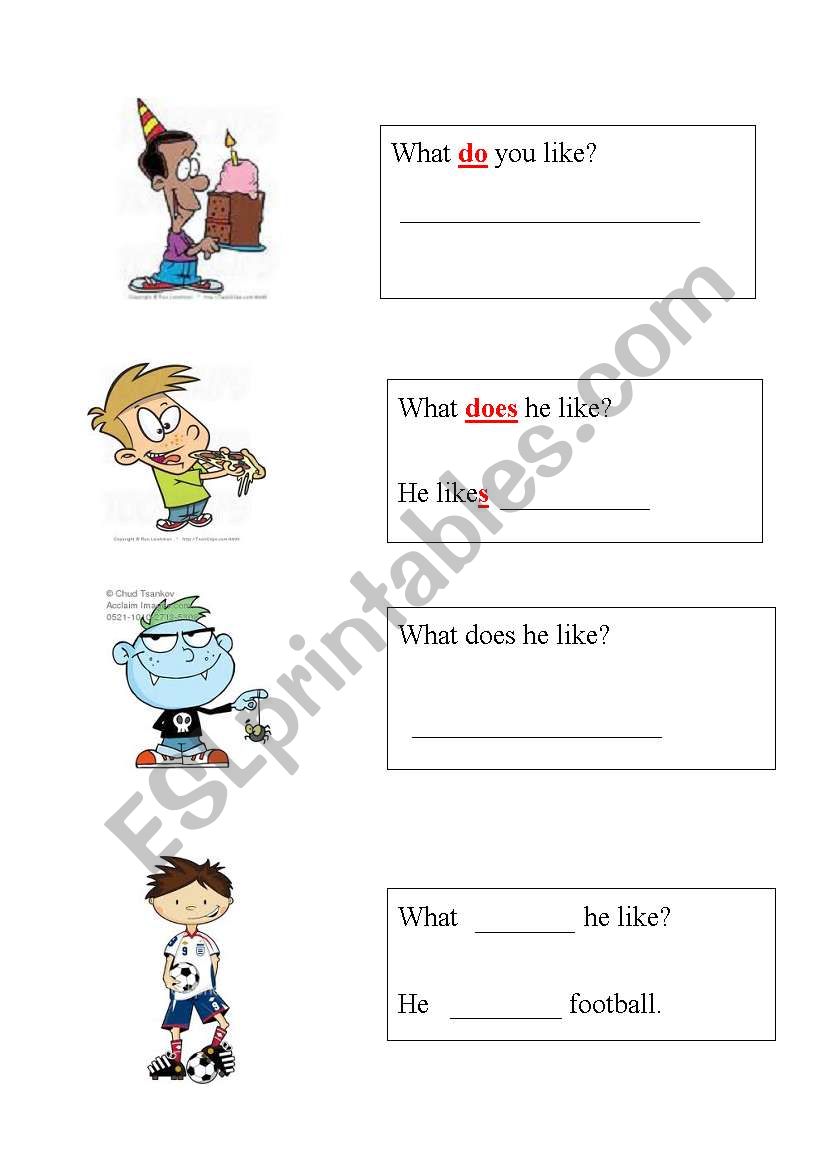 I/He/She like/likes worksheet