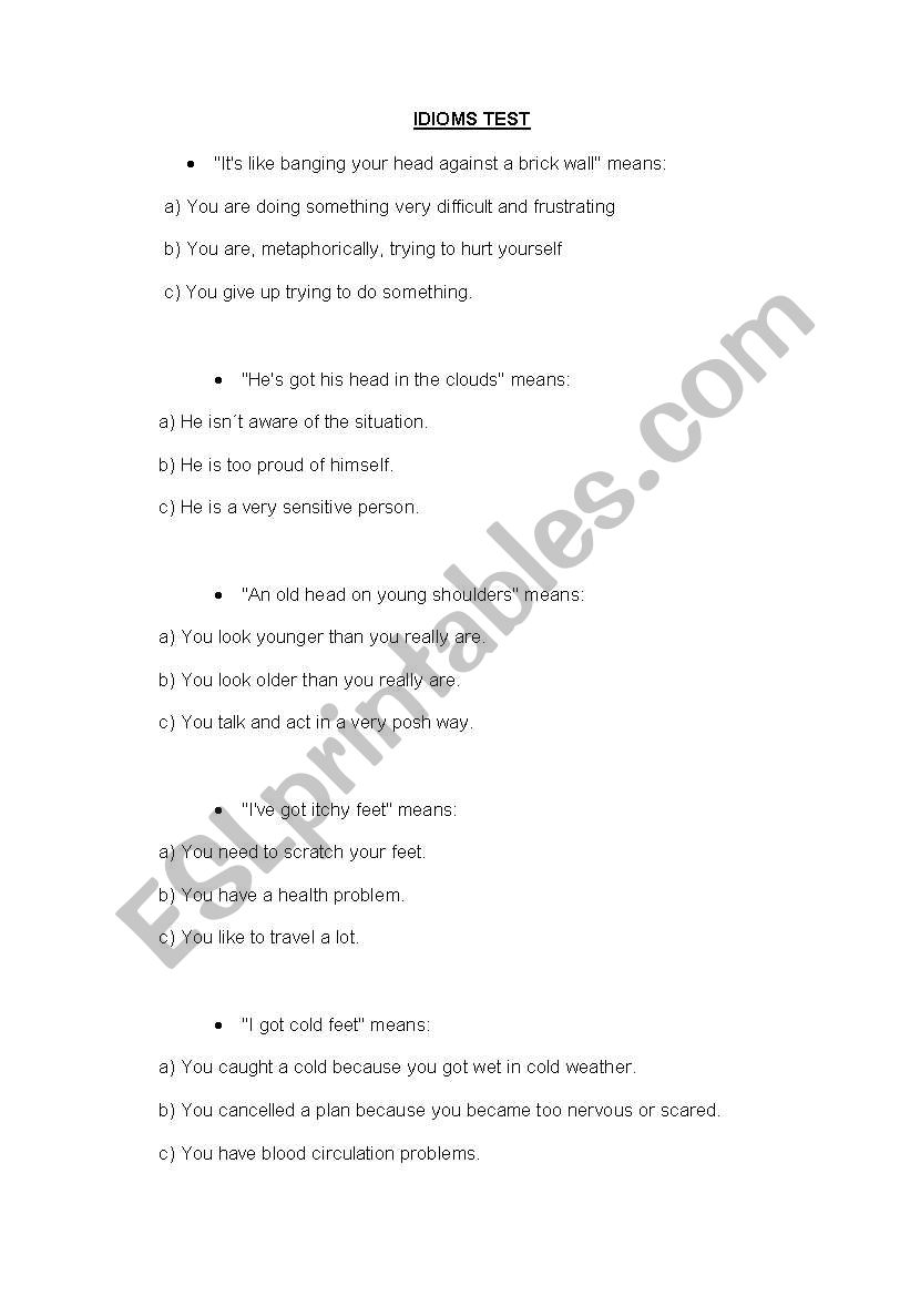 IDIOMS TEST 1 worksheet