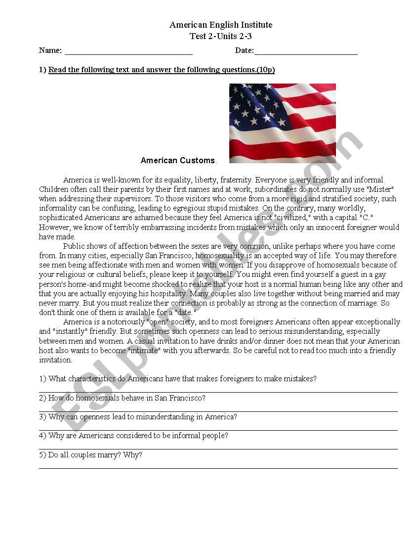 English test worksheet