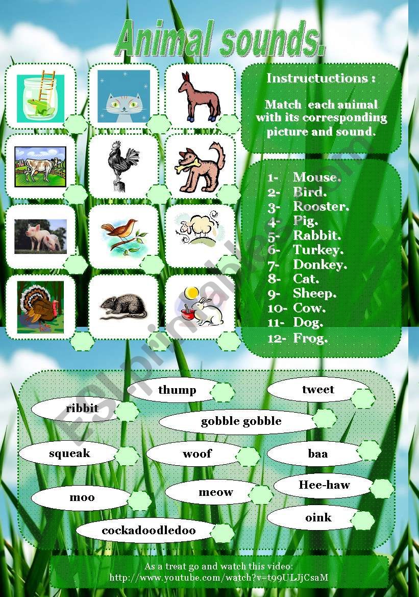 Animal Sounds In English Matching 2 Activities ESL Worksheet By Pascy