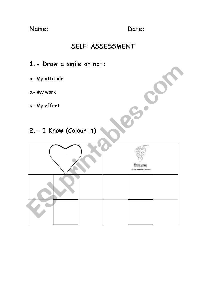 Self-assement about colours worksheet
