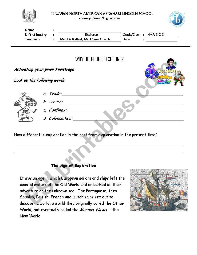 Why do people explore? worksheet