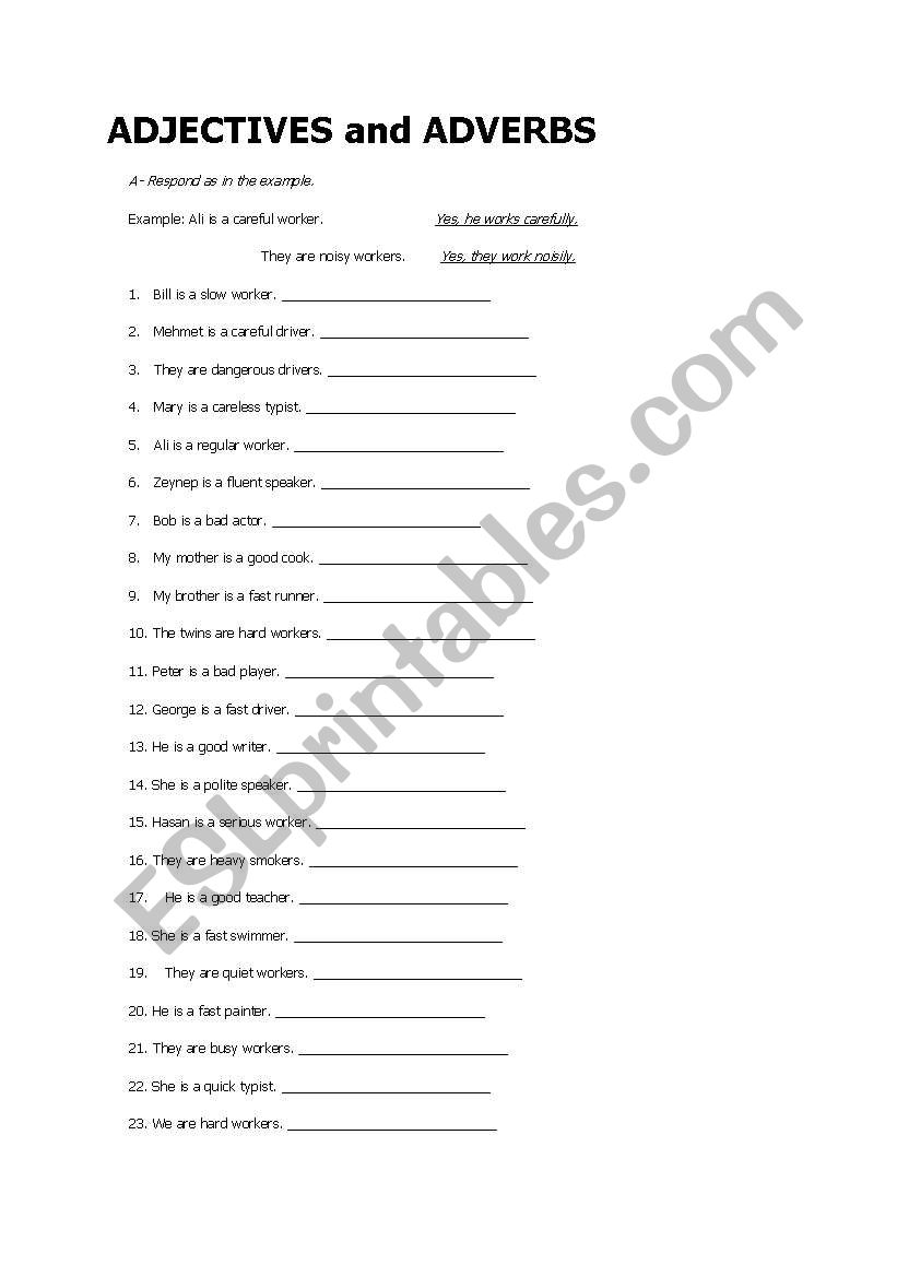 adjective and adverbs worksheet