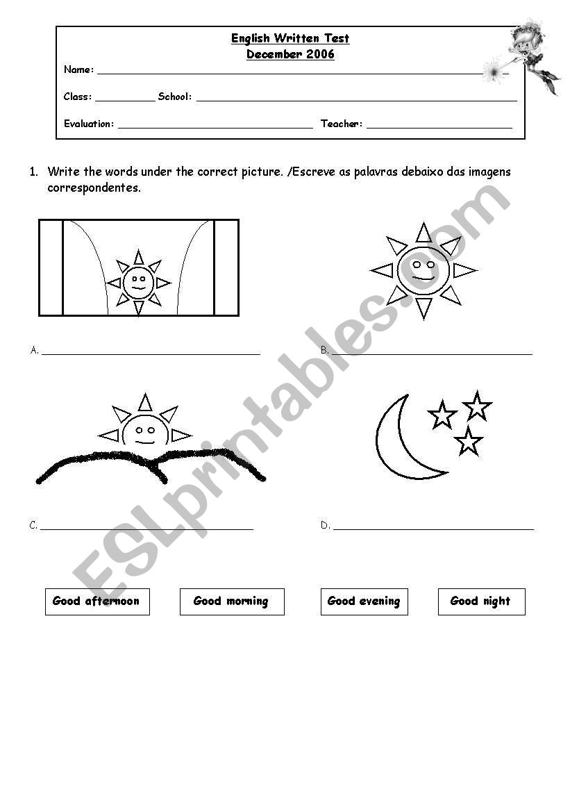 English written test worksheet