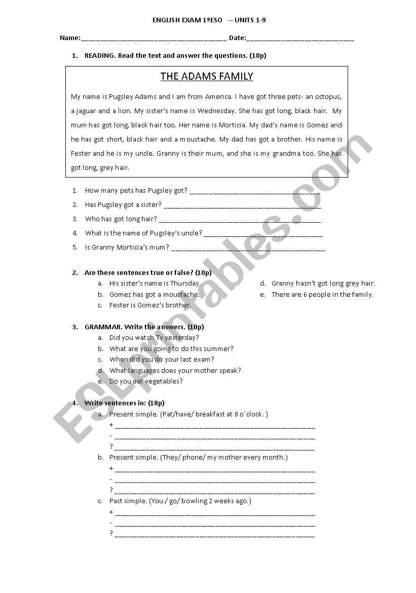 test 1Eso worksheet