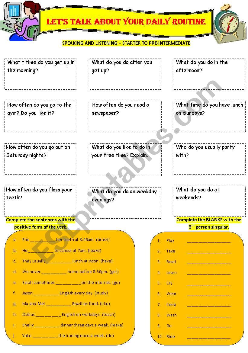 Speaking Talking About Your Daily Routine Esl Worksheet By Oseiasa