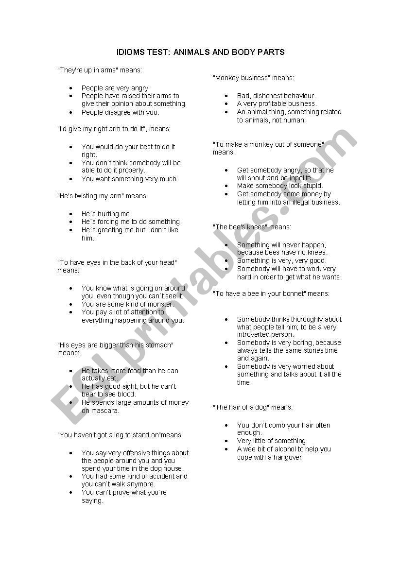 IDIOMS TEST2 worksheet