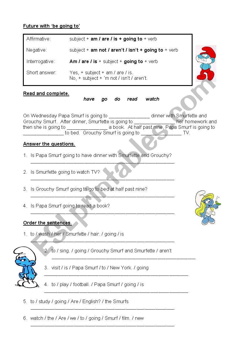 ´Going To´ With The Smurfs - ESL Worksheet By Sally259