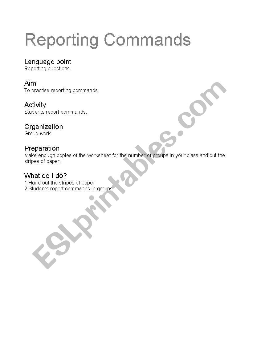 Reporting Commands worksheet