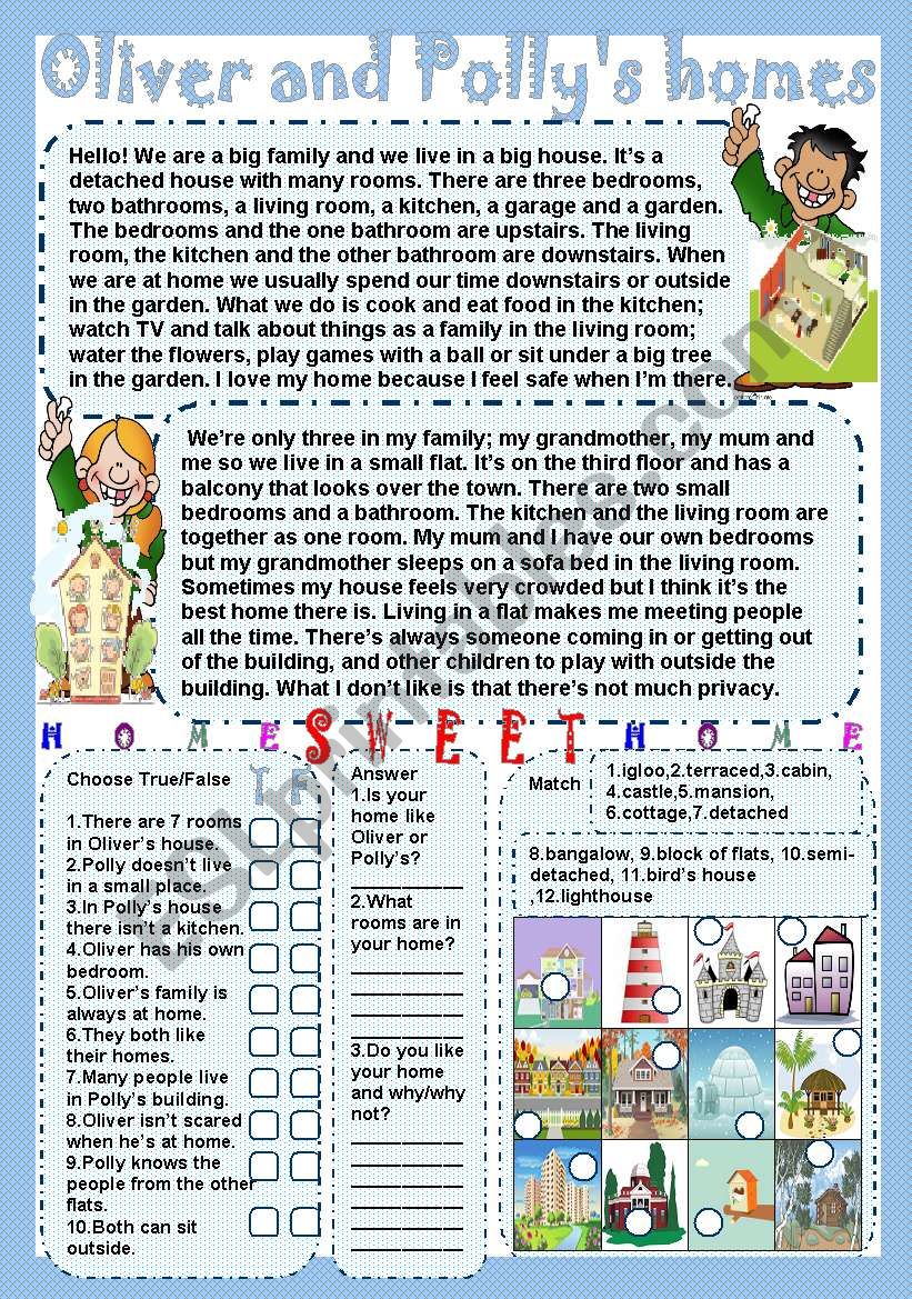 Oliver and Polly´s homes - ESL worksheet by LILIAAMALIA