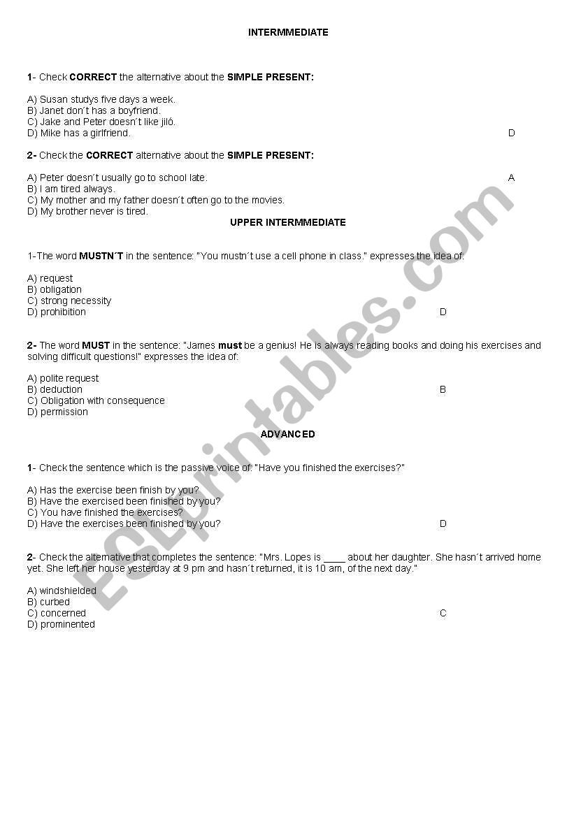 PRESENT PERFECT, MODAL VERB, SIMPLE PRESENT