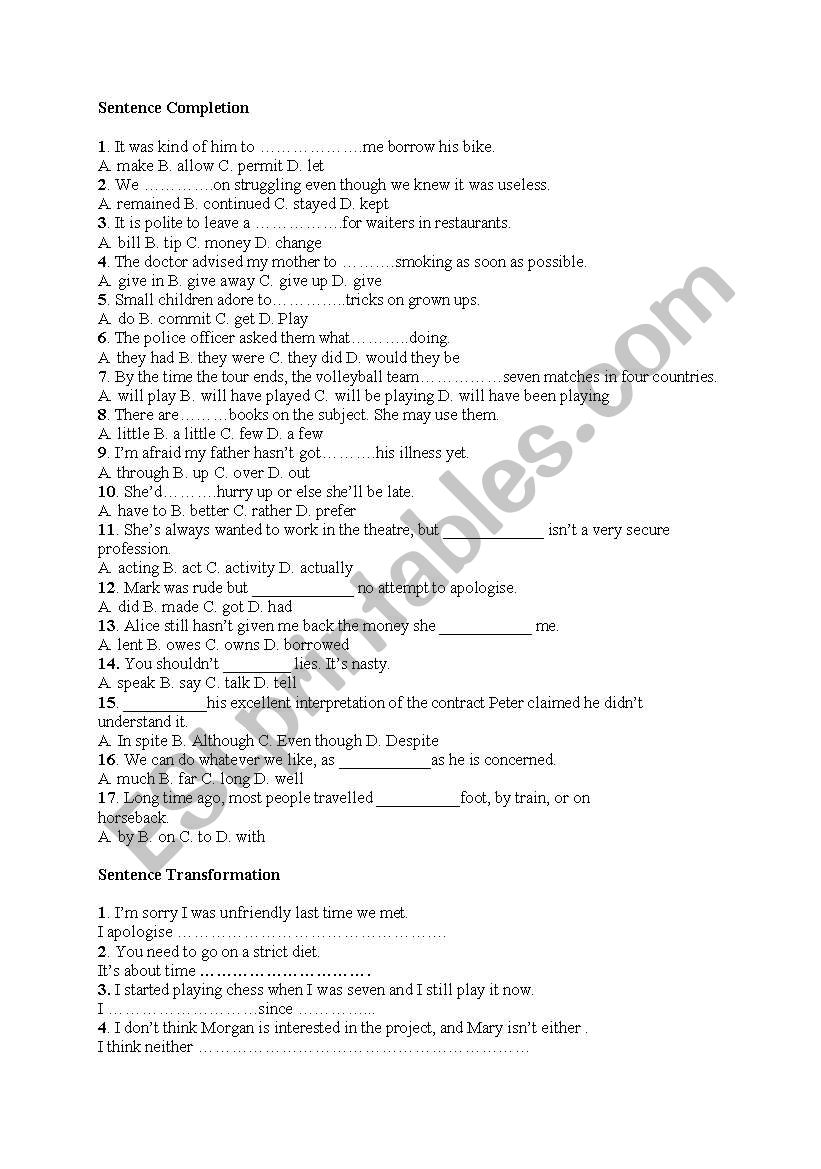 mixed exercises worksheet