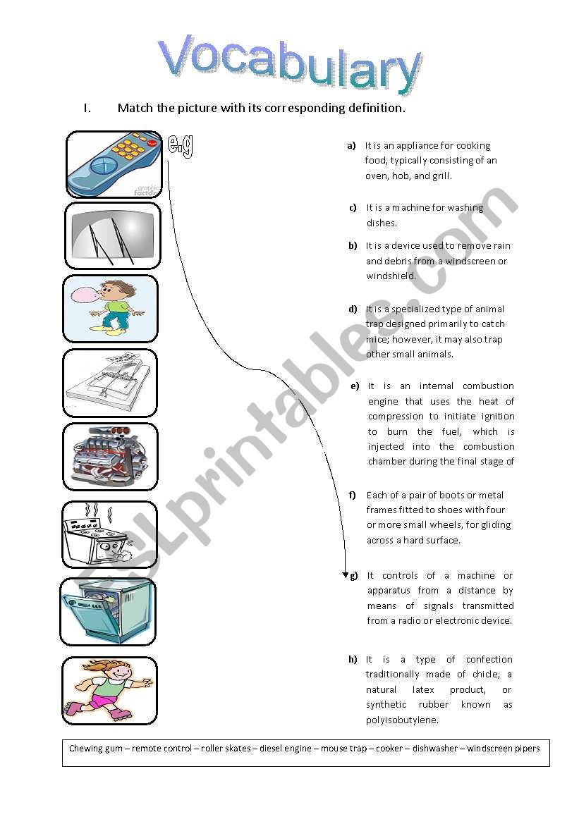 Vocabulary Matching worksheet