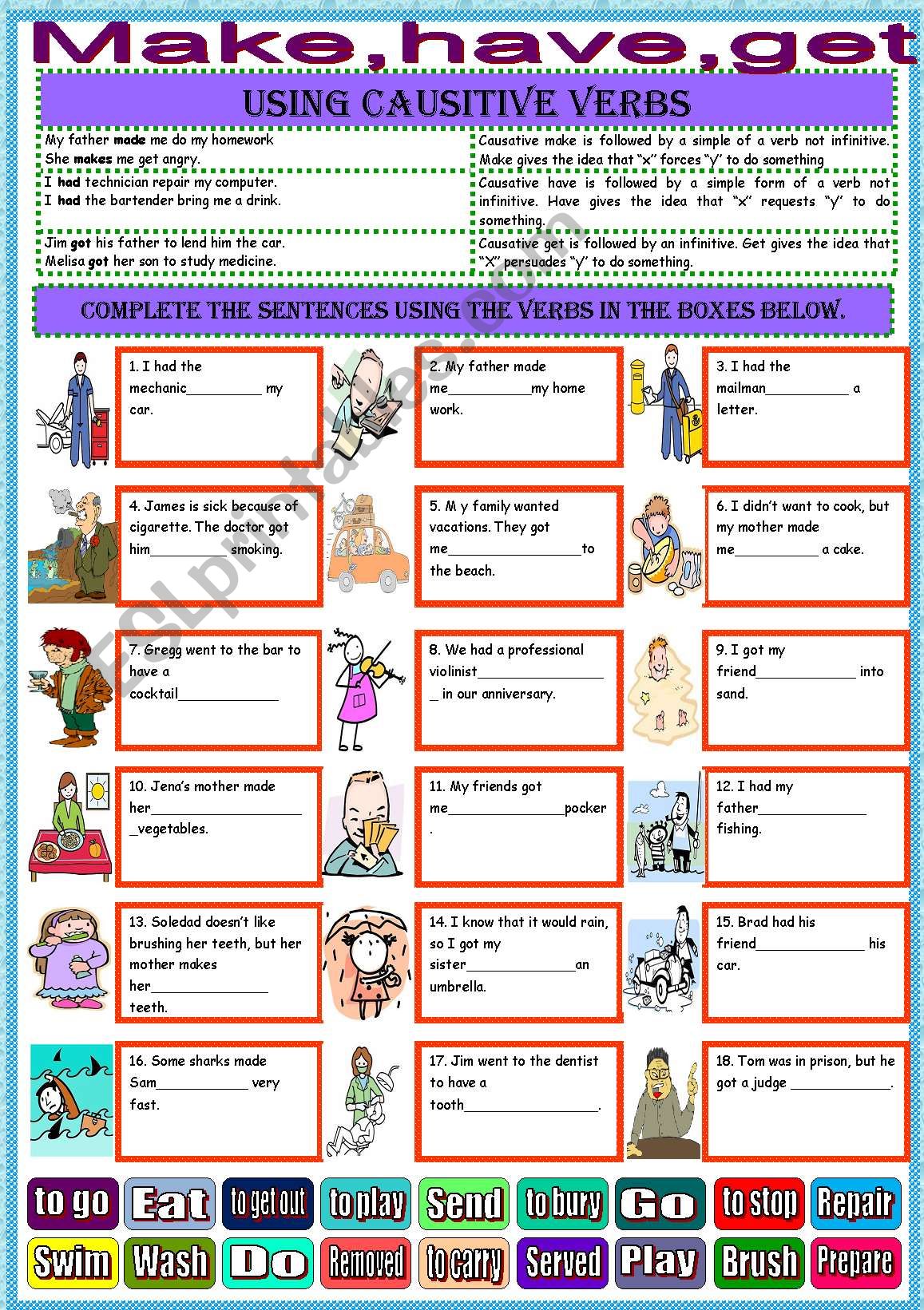 Causative verbs-make-have-get - ESL worksheet by la mente maestra