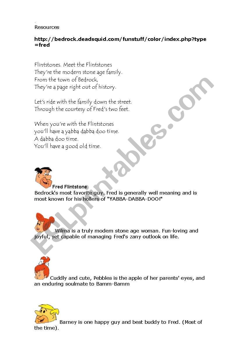 Flintstones Family worksheet