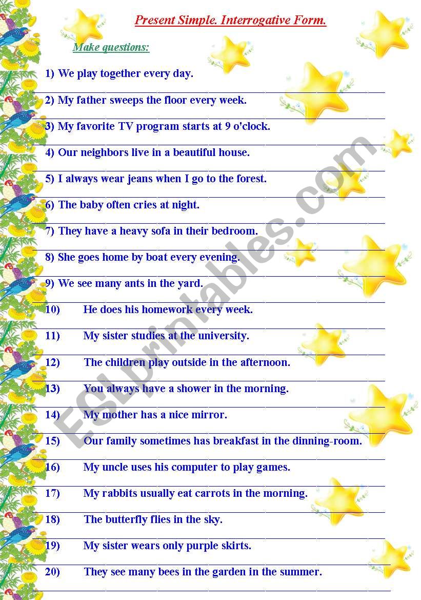 Present Simple Interrogative Form Esl Worksheet By Petitefleur DBA