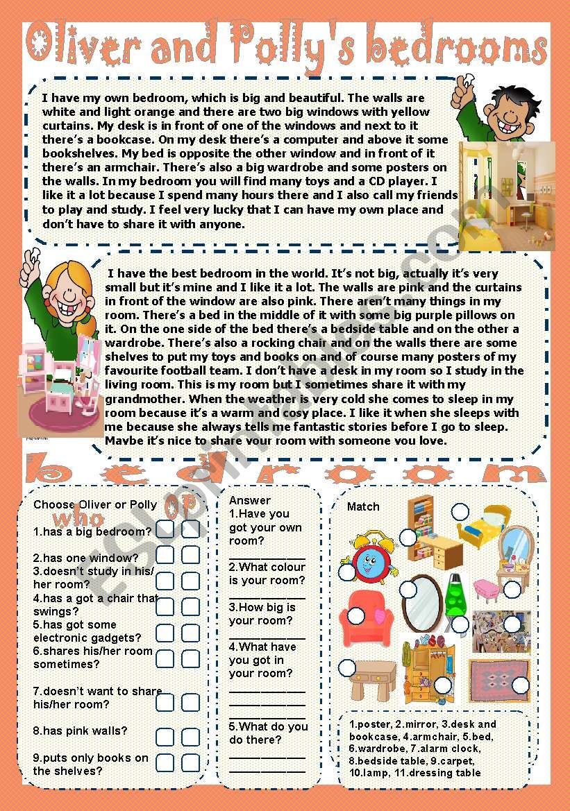 Oliver and Polly´s bedrooms - ESL worksheet by LILIAAMALIA