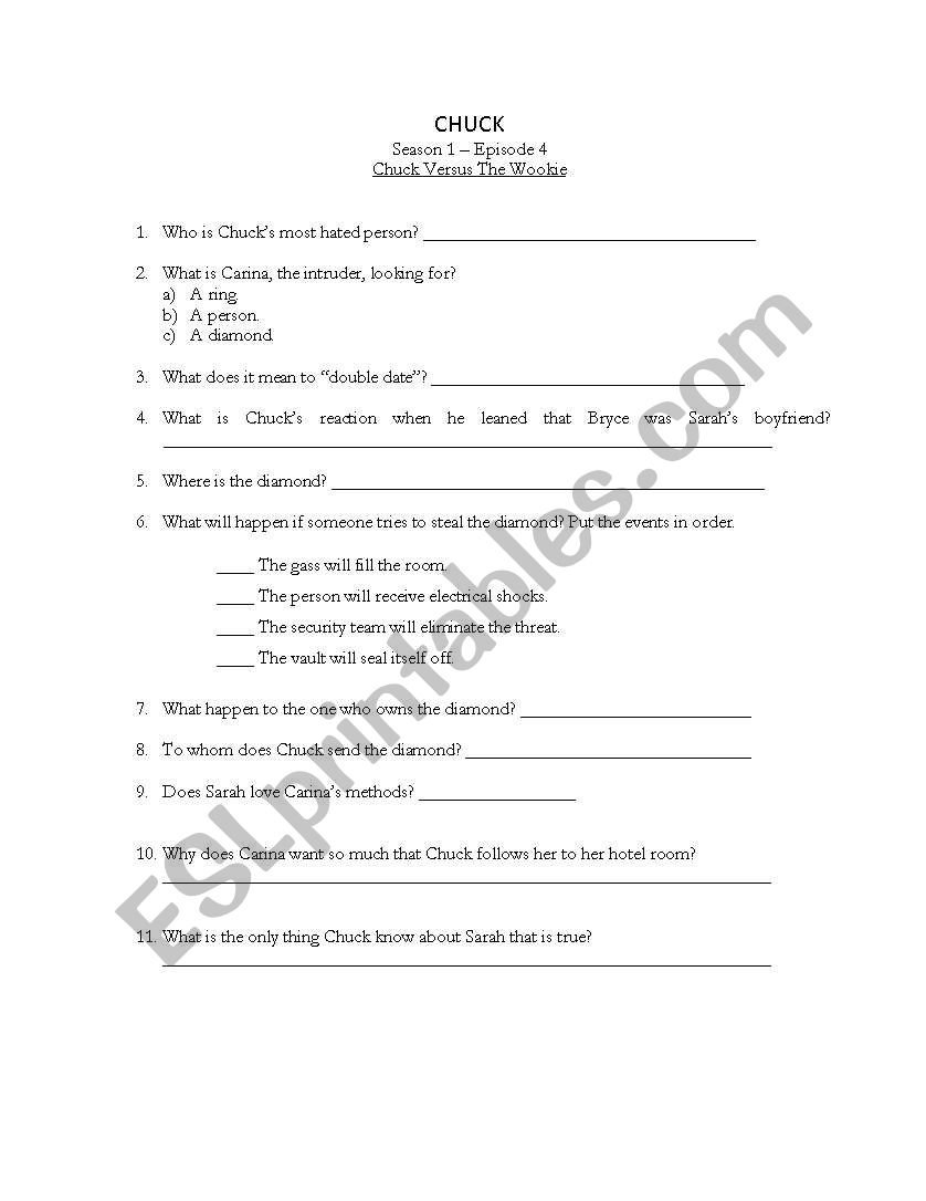 Chuck Season 1, Episode 4 worksheet