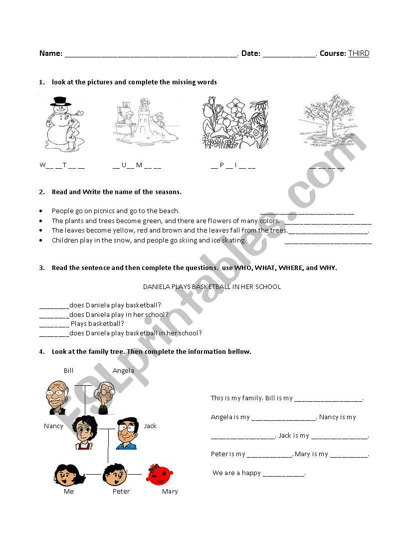 Seasons and Family member worksheet