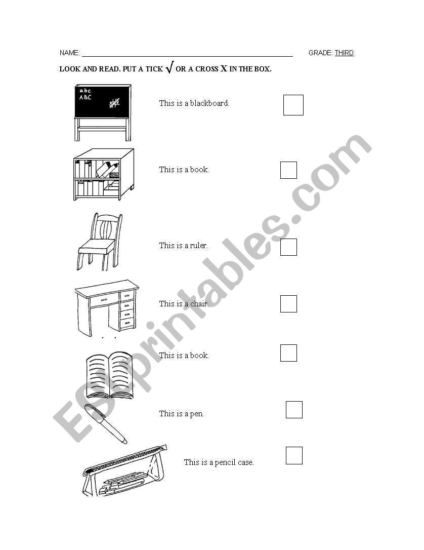 Classroom objects worksheet