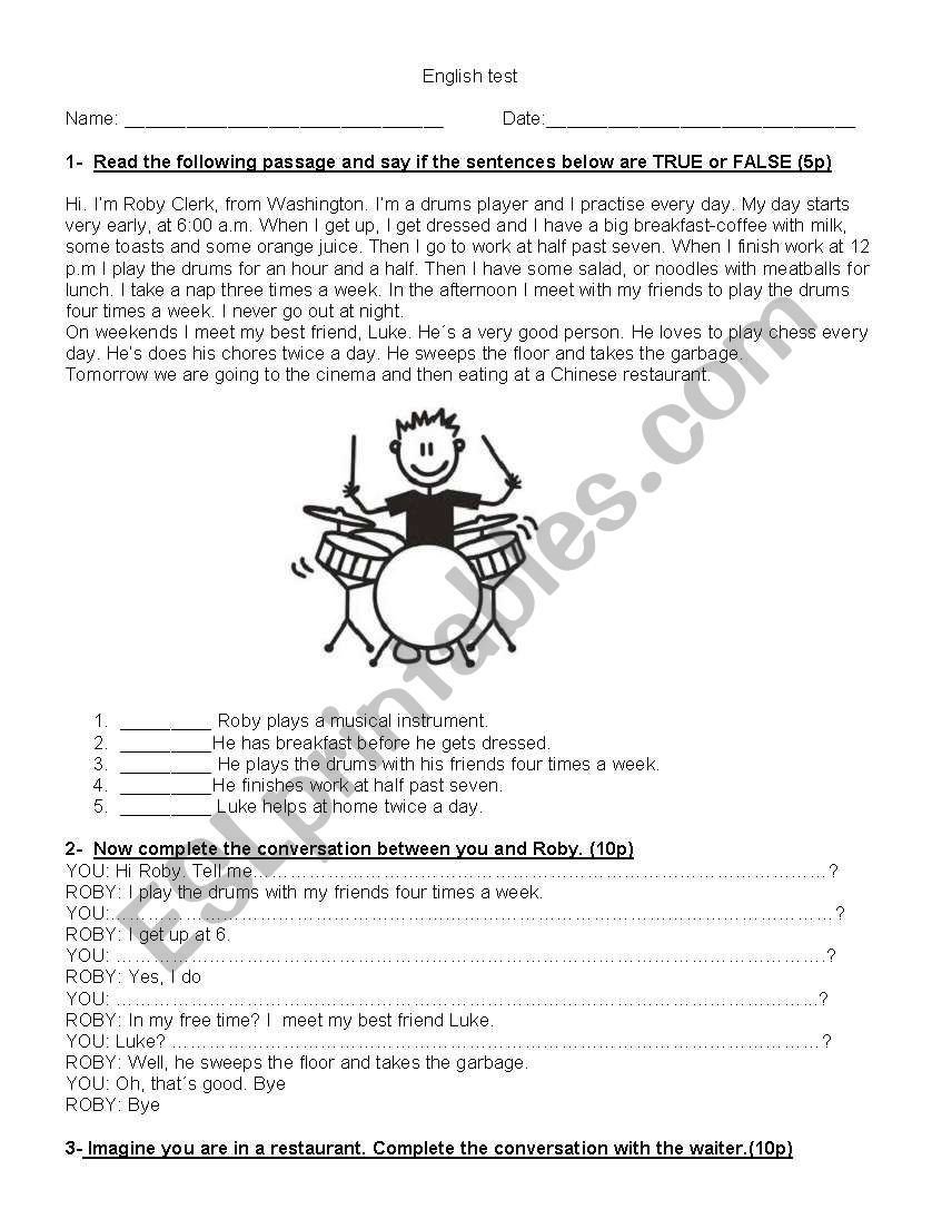 English Test worksheet