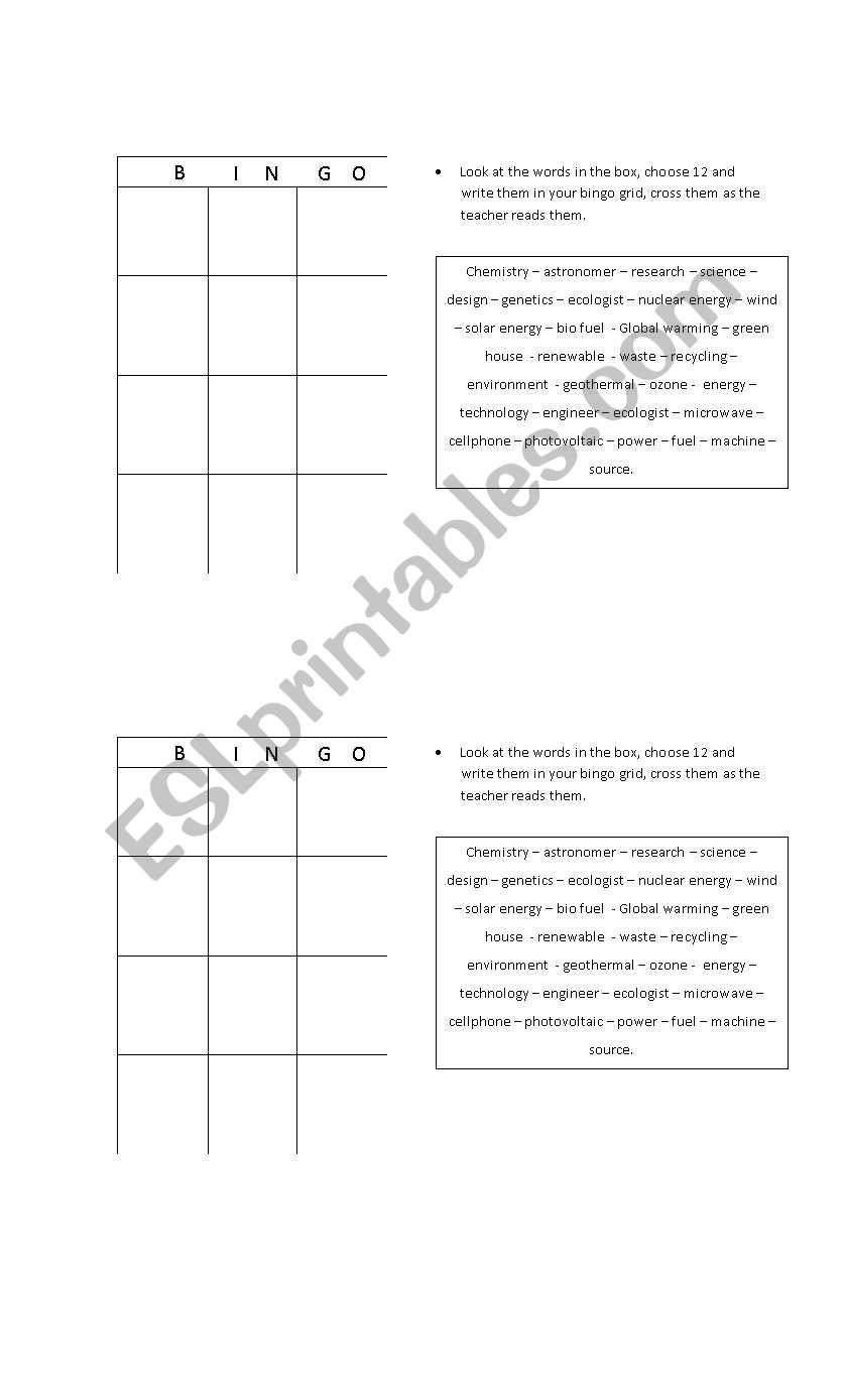 technology bingo worksheet