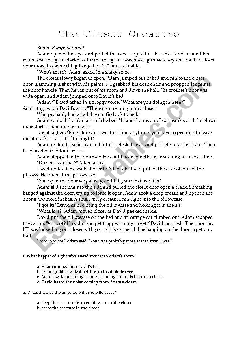 The Closet Creature worksheet