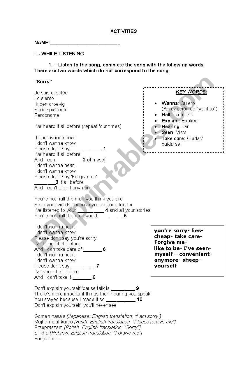 english worksheets let s have fun through music