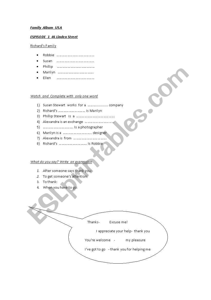 family album USA worksheet